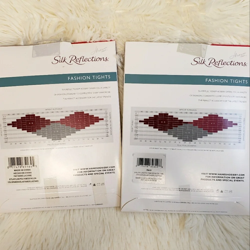 HANES 2 Pairs of Black Patterned Silk Reflections Sheer Fashion Tights--NWT--EF